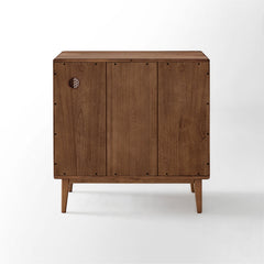 Accent Cabinet in Brown Solid Wood with Fluted Glass Door