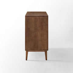 Accent Cabinet in Brown Solid Wood with Fluted Glass Door