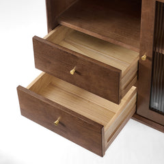 Accent Cabinet in Brown Solid Wood with Fluted Glass Door