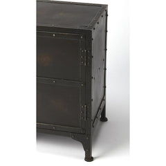 Accent Cabinet in Distressed Iron with Bracket Legs, Black Finish