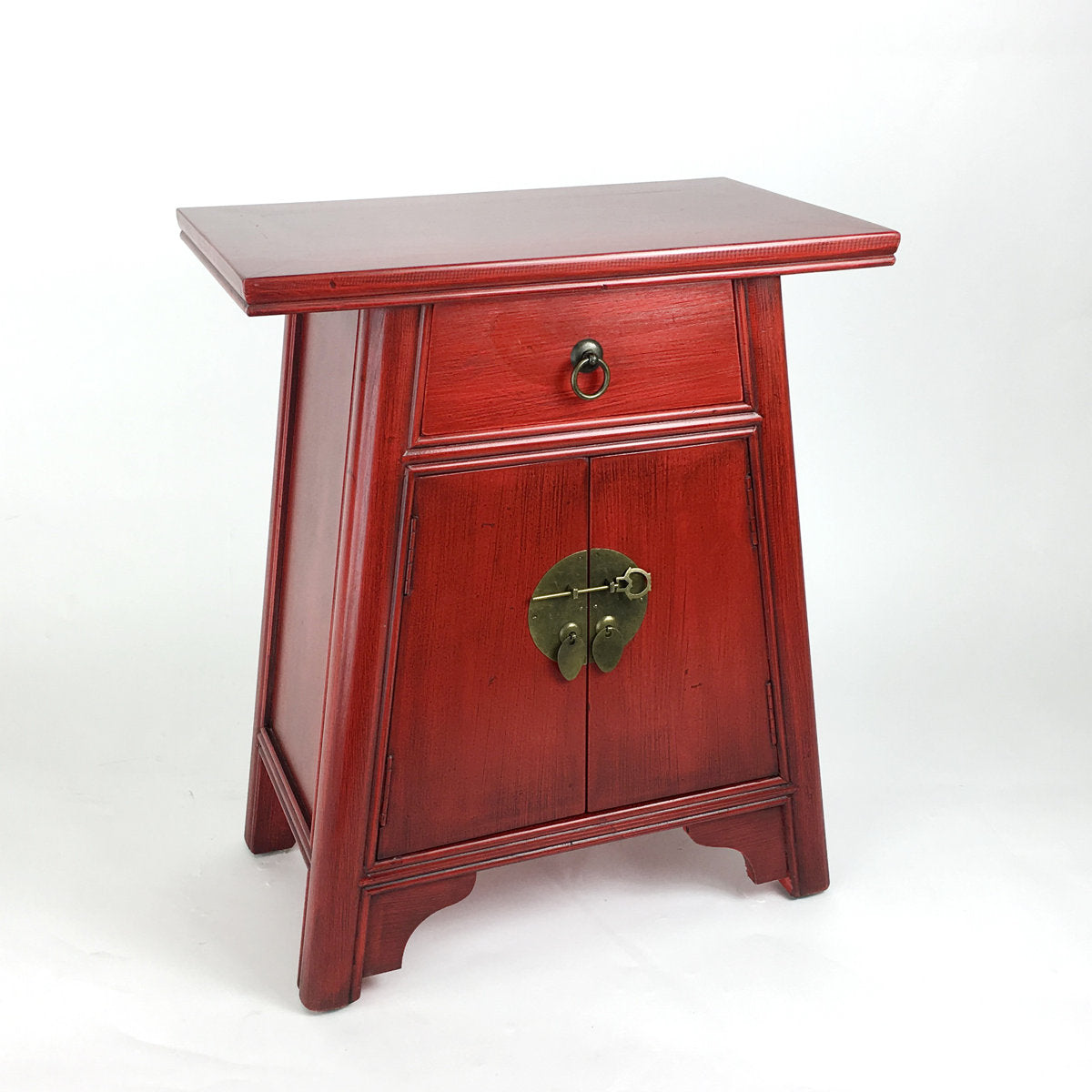 Accent Cabinet in Red Lacquered Oak with Brass Hardware