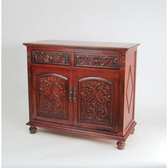 Accent Cabinet in Solid Wood with 2 Drawers and 2 Doors, Brown