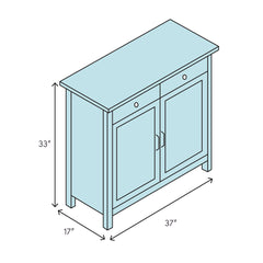 Accent Cabinet in Solid Wood with 2 Drawers and 2 Doors, Brown