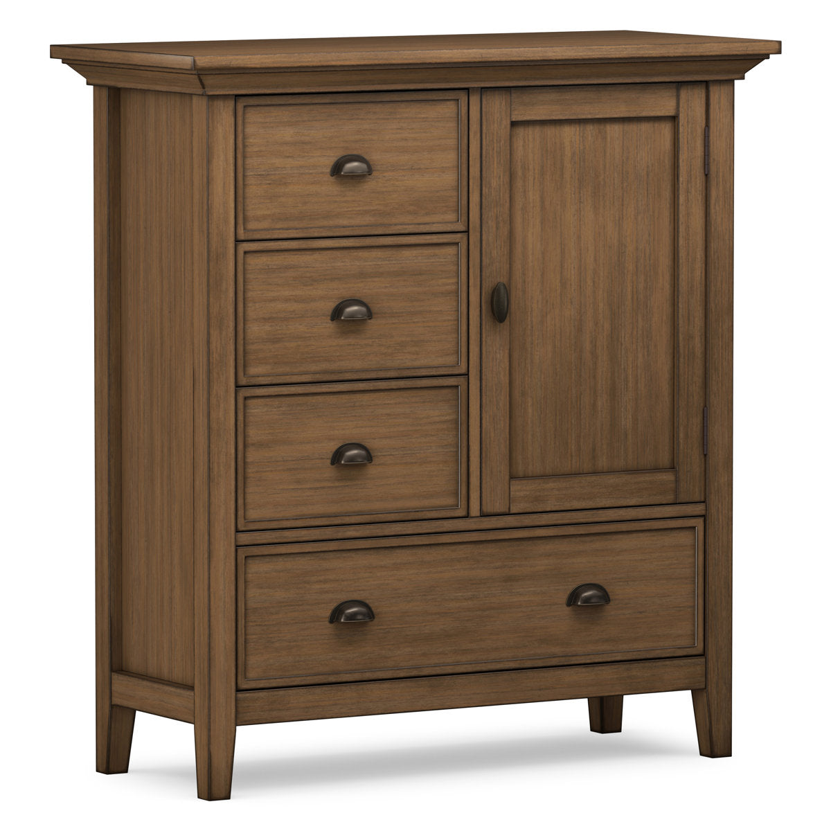 Accent Cabinet in Solid Wood with 4 Drawers, Rustic Natural Aged Brown