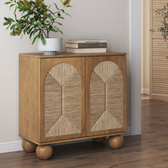 Accent Cabinet in Solid Wood with Woven Seagrass Doors, Natural