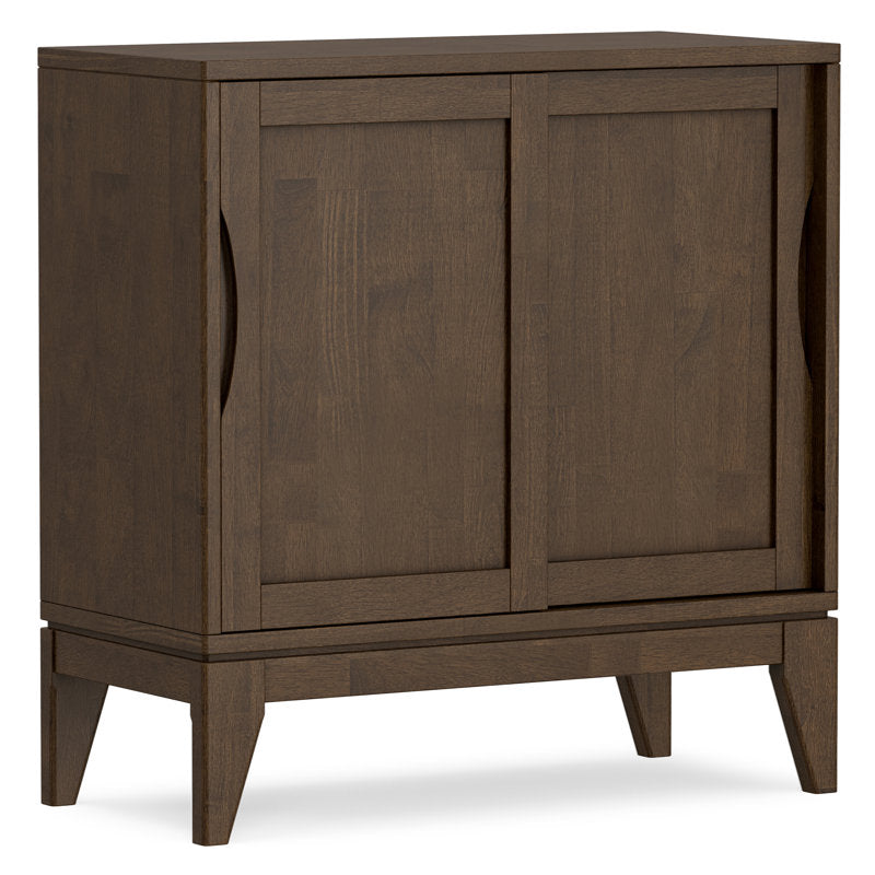 Accent Cabinet in Walnut Brown Solid Wood with 2 Sliding Doors