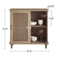Accent Cabinet, Solid and Engineered Wood, Rattan Texture Sliding Doors, Brown