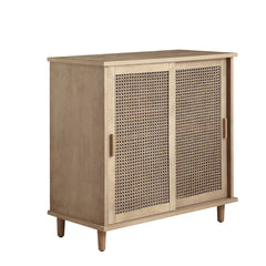 Accent Cabinet, Solid and Engineered Wood, Rattan Texture Sliding Doors, Brown