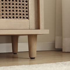 Accent Cabinet, Solid and Engineered Wood, Rattan Texture Sliding Doors, Brown
