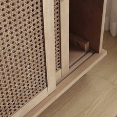 Accent Cabinet, Solid and Engineered Wood, Rattan Texture Sliding Doors, Brown
