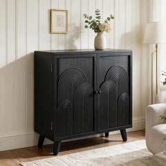 Accent Cabinet, Solid and Manufactured Wood, Black, Rainbow Arch Doors