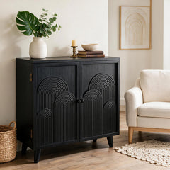 Accent Cabinet, Solid and Manufactured Wood, Black, Rainbow Arch Doors