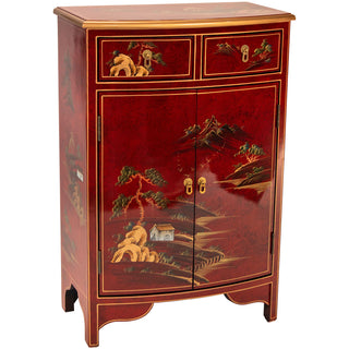 Accent Cabinet, Solid Elm, Red Lacquered Finish