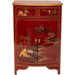 Accent Cabinet, Solid Elm, Red Lacquered Finish