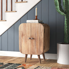 Accent Cabinet, Solid Mango Wood with Fluted Doors, Brown