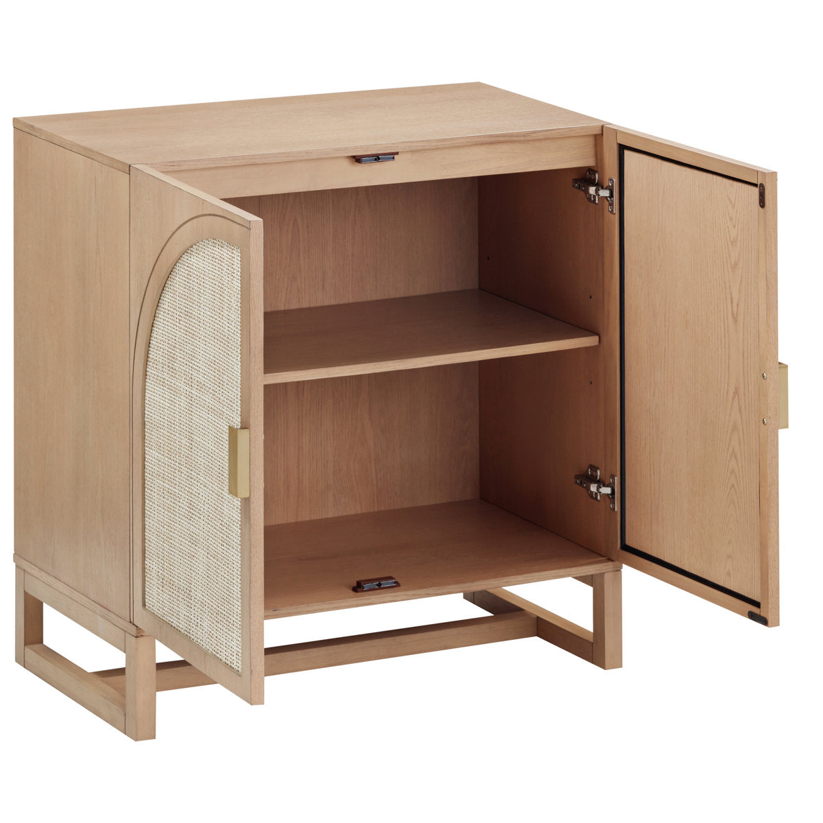 Accent Cabinet with 2 Arched Doors and Solid Wood Legs in Raw Oak