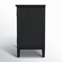 Accent Cabinet with 2 Cane Doors and Solid Wood Frame in Washed Black