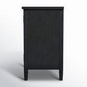 Accent Cabinet with 2 Cane Doors and Solid Wood Frame in Washed Black