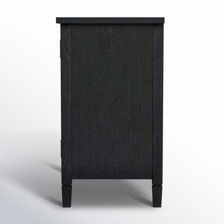 Accent Cabinet with 2 Cane Doors and Solid Wood Frame in Washed Black