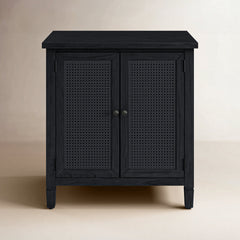 Accent Cabinet with 2 Cane Doors and Solid Wood Frame in Washed Black