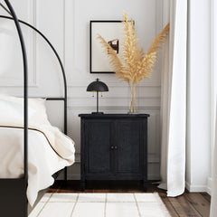 Accent Cabinet with 2 Cane Doors and Solid Wood Frame in Washed Black