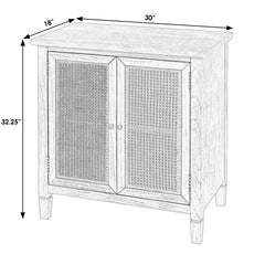 Accent Cabinet with 2 Cane Doors and Solid Wood Frame in Washed Black