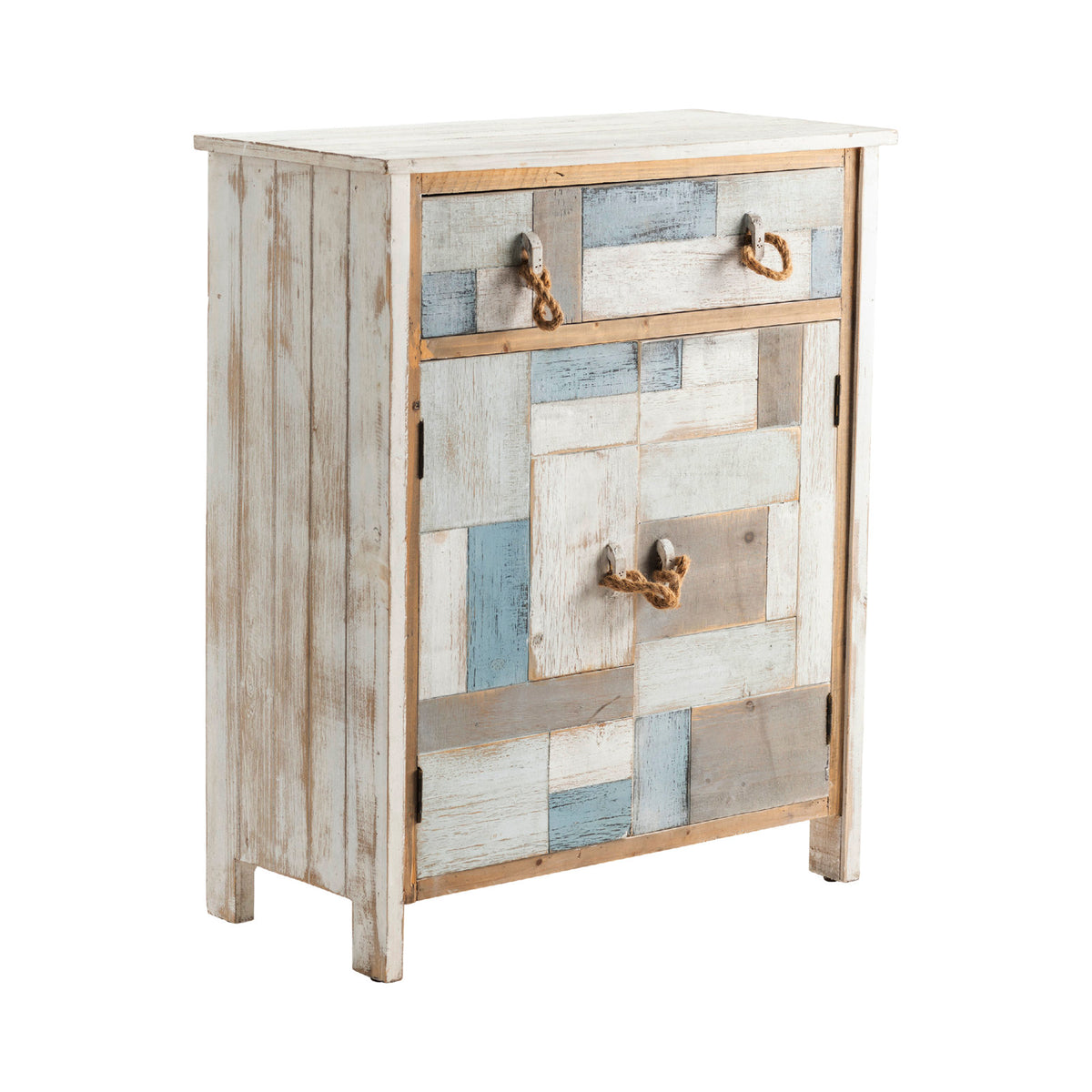 Accent Cabinet with 2 Doors and 1 Drawer, Distressed Fir Wood, White Top