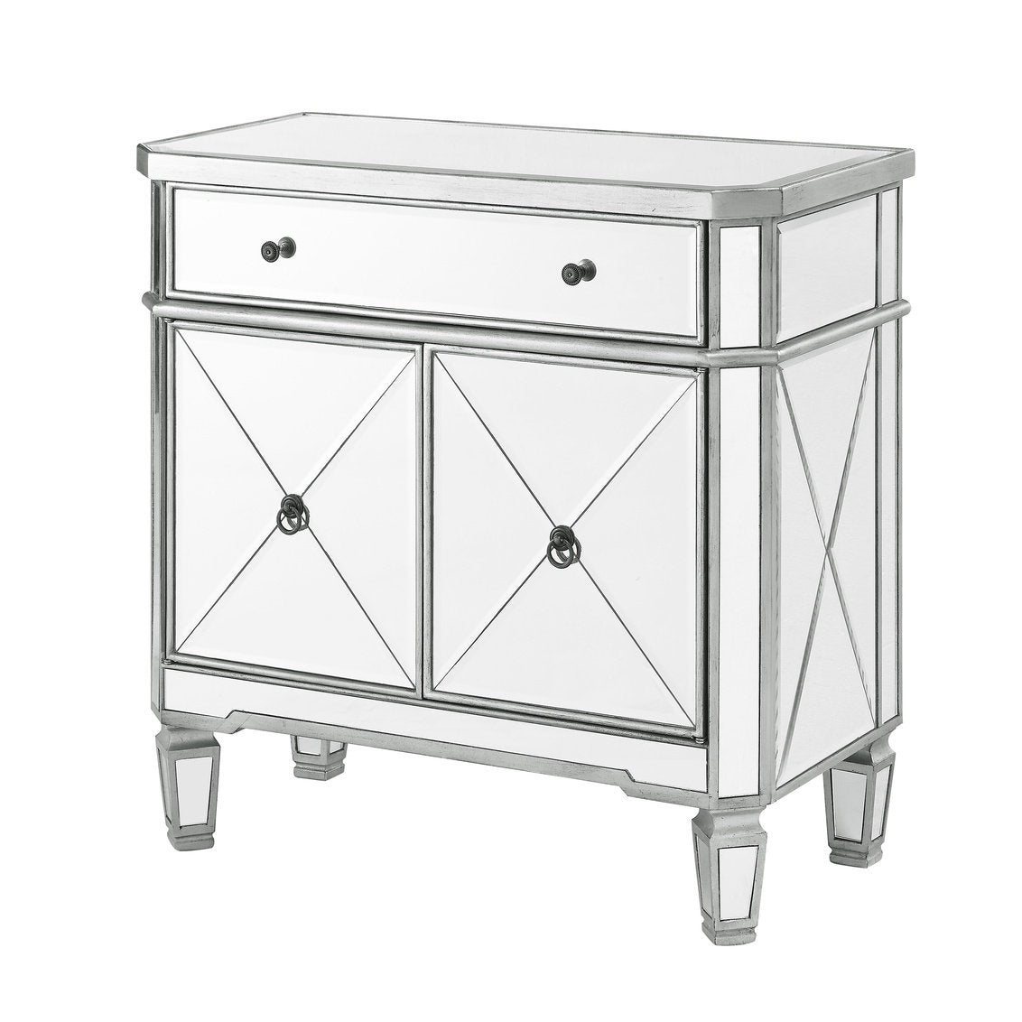 Accent Cabinet with 2 Doors and 1 Drawer in Mirrored Silver