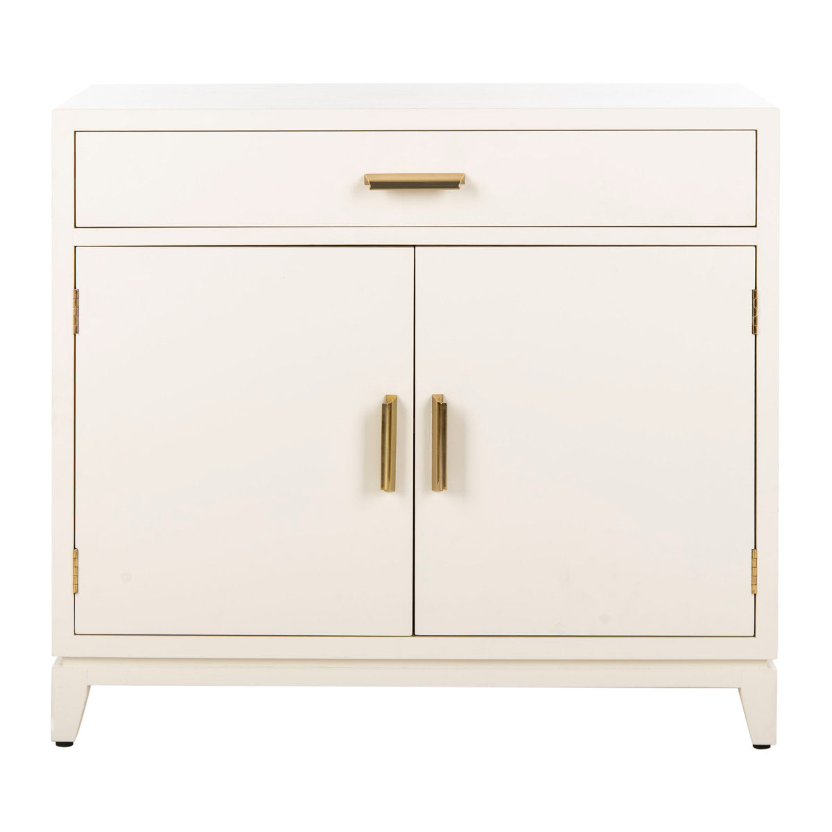 Accent Cabinet with 2 Doors and 1 Drawer, White with Brass Hardware