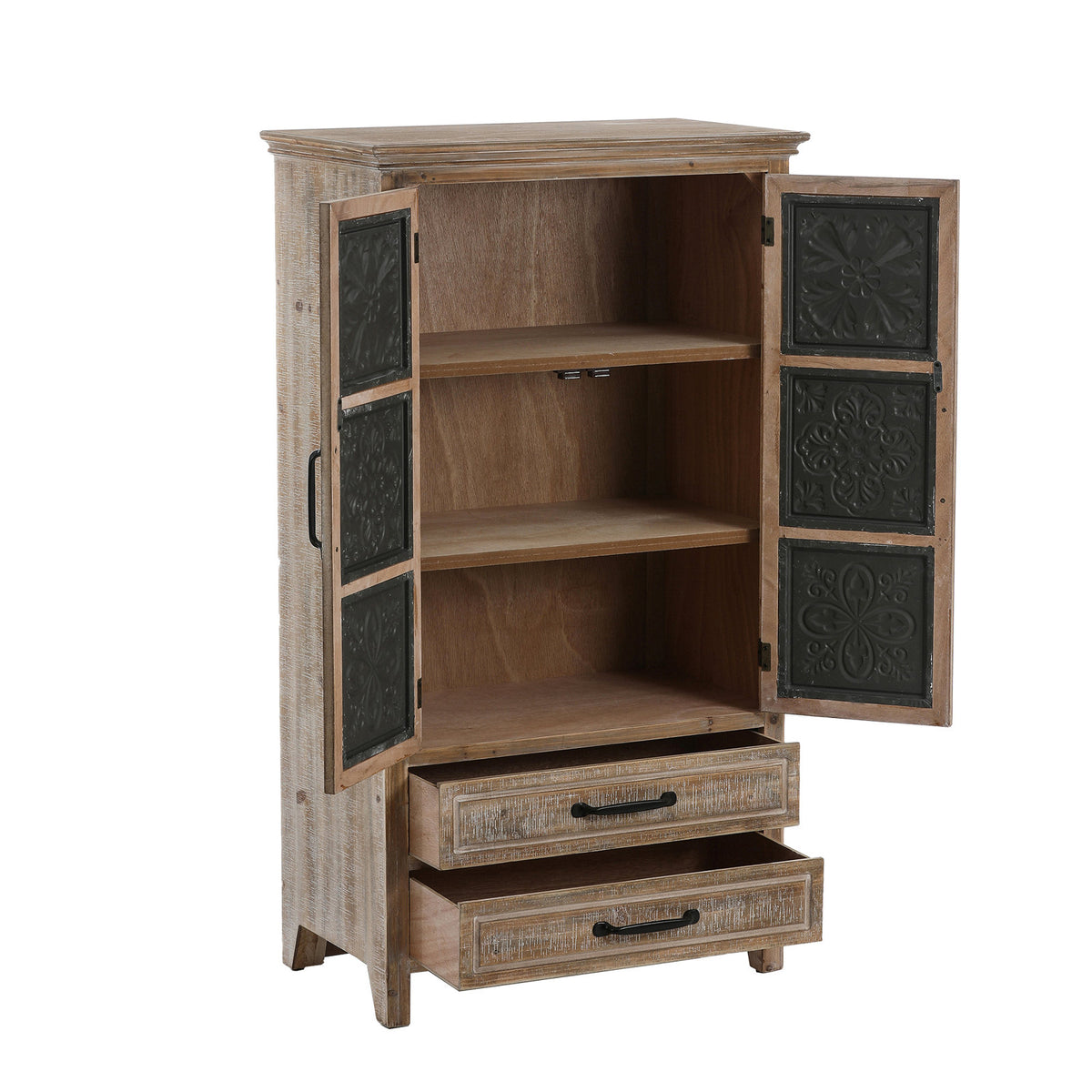 Accent Cabinet with 2 Doors and 2 Drawers in Brown and Gray