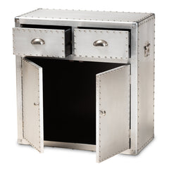 Accent Cabinet with 2 Doors and 2 Drawers in Silver Metal