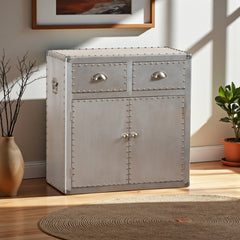 Accent Cabinet with 2 Doors and 2 Drawers in Silver Metal