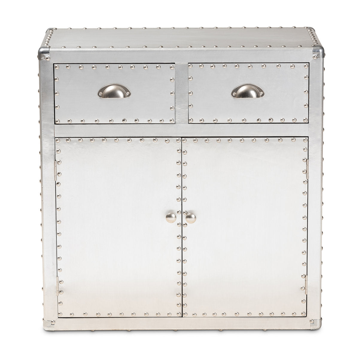 Accent Cabinet with 2 Doors and 2 Drawers in Silver Metal