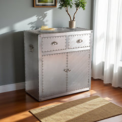 Accent Cabinet with 2 Doors and 2 Drawers in Silver Metal
