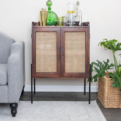 Accent Cabinet with 2 Doors and 2 Shelves in Brown Solid Wood