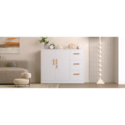 Accent Cabinet with 2 Doors and 3 Drawers, White Gloss Metal