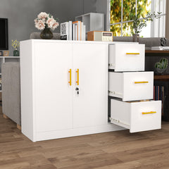 Accent Cabinet with 2 Doors and 3 Drawers, White Gloss Metal