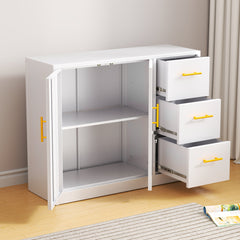 Accent Cabinet with 2 Doors and 3 Drawers, White Gloss Metal