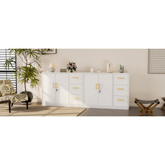 Accent Cabinet with 2 Doors and 3 Drawers, White Gloss Metal