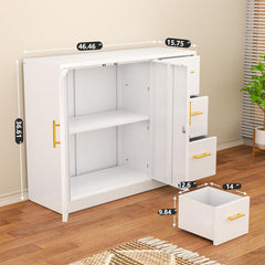 Accent Cabinet with 2 Doors and 3 Drawers, White Gloss Metal