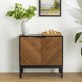 Accent Cabinet with 2 Doors and 4 Adjustable Shelves in Black and Walnut