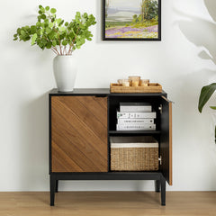 Accent Cabinet with 2 Doors and 4 Adjustable Shelves in Black and Walnut