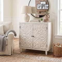 Accent Cabinet with 2 Doors and Adjustable Shelf in White Cream