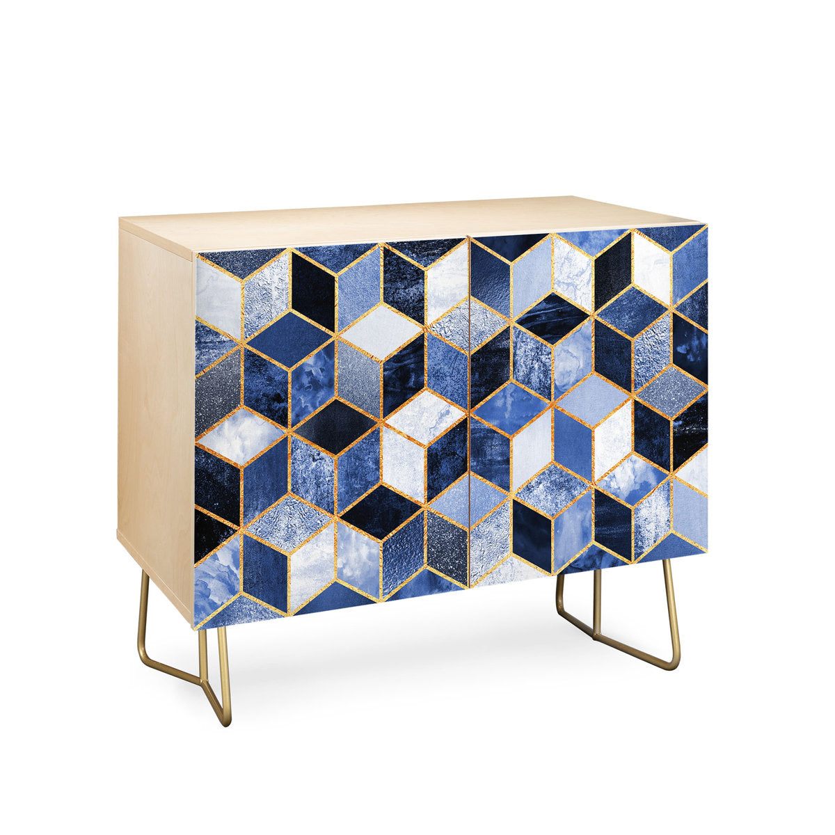 Accent Cabinet with 2 Doors and Adjustable Shelf, Natural and Gold