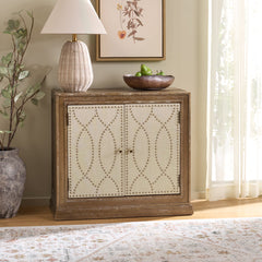 Accent Cabinet with 2 Doors and Nailhead Details in Rustic Oak