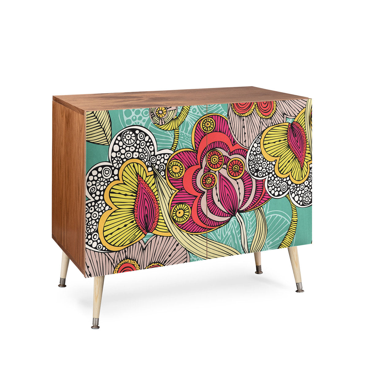 Accent Cabinet with 2 Doors, Brown Top with Gold and Black Base