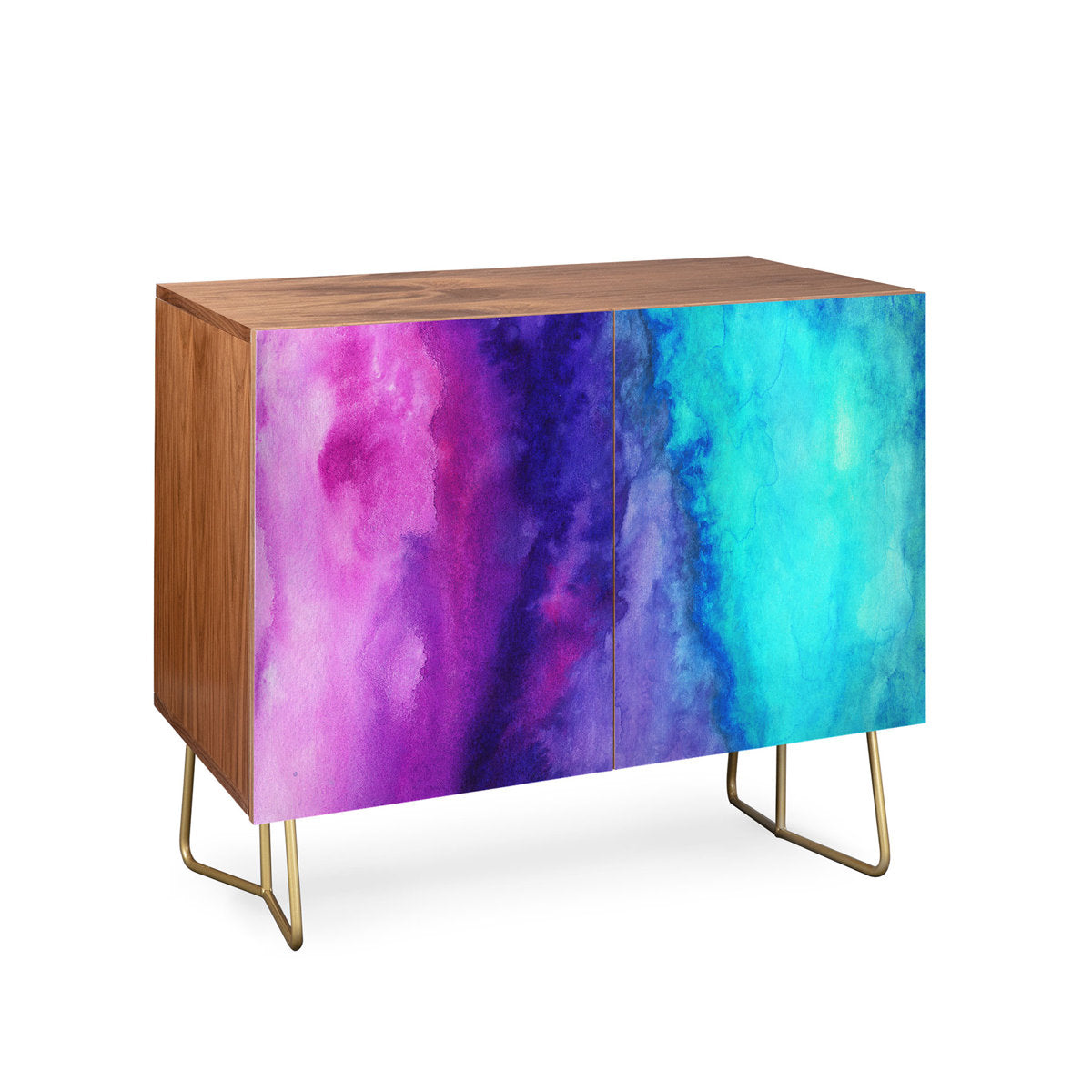 Accent Cabinet with 2 Doors, Brown with Watercolor Fronts and Gold Legs
