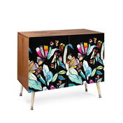 Accent Cabinet with 2 Doors in Birch and Manufactured Wood, Black Floral Fronts