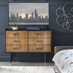 Accent Cabinet with 2 Doors in Black and Walnut Two-Tone Finish