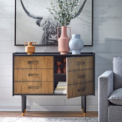 Accent Cabinet with 2 Doors in Black and Walnut Two-Tone Finish